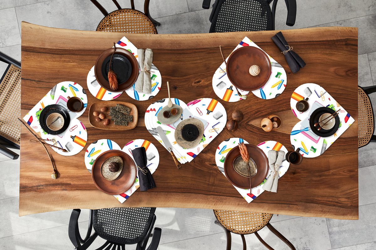 Onderleggers - Placemats - Placemats hartje - Patroon - School - Potlood - 10 stuks