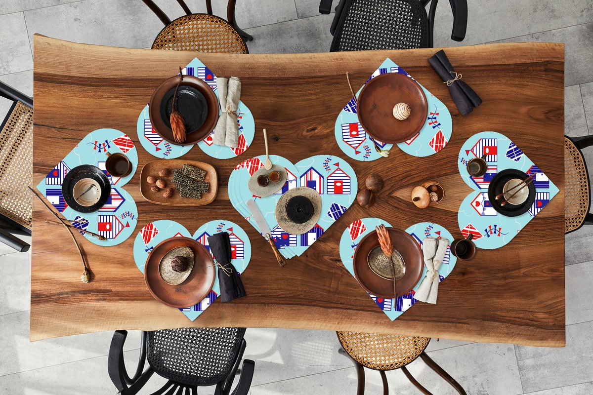 Onderleggers - Placemats - Placemats hartje - Strand - Vlieger - Patronen - 10 stuks