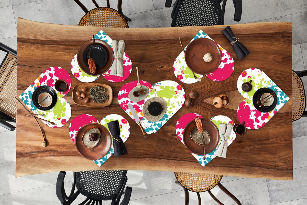 Onderleggers - Placemats - Placemats hartje - Patronen - Verf - Regenboog - 10 stuks