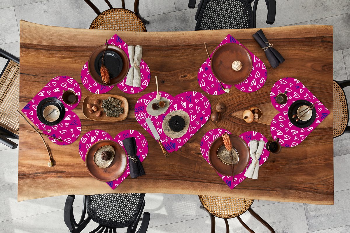 Onderleggers - Placemats - Placemats hartje - Hartjes - Design - Romantisch - 10 stuks