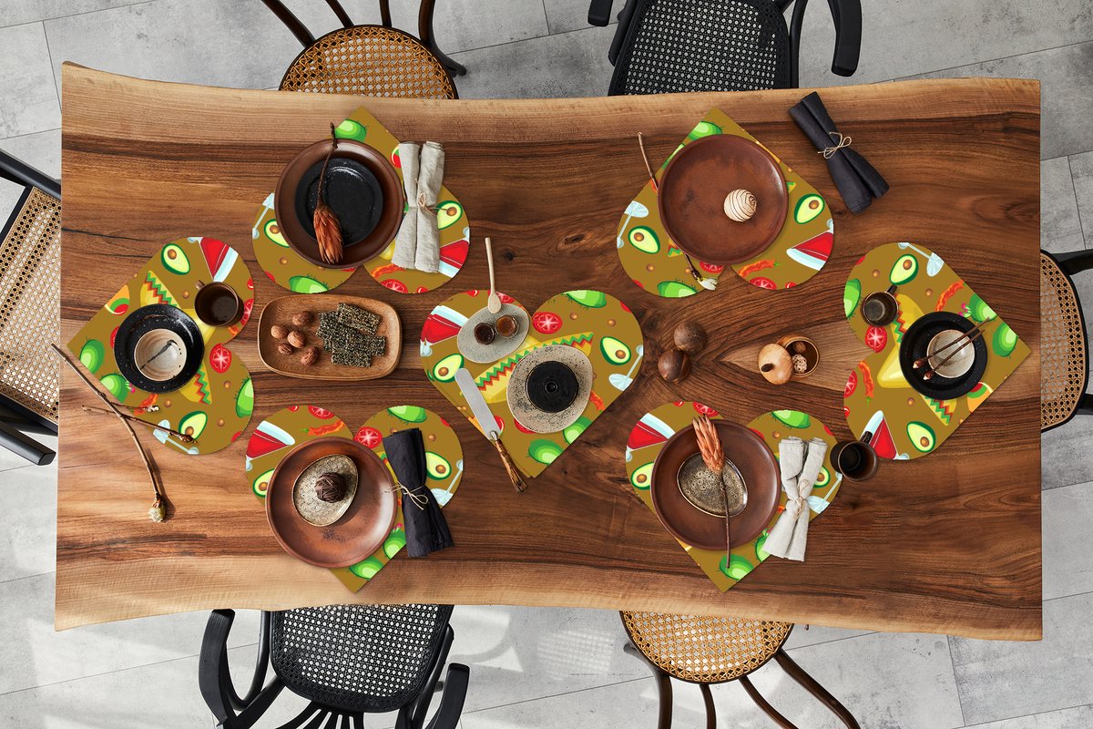 Onderleggers - Placemats - Placemats hartje - Mexico - Sombrero - Patronen - 8 stuks