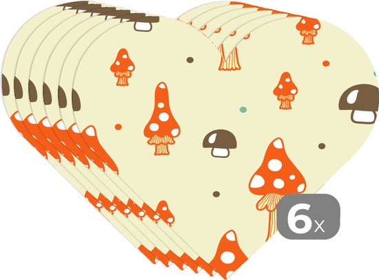 Dessous de verre - Napperons de table - Napperons de table cœur - Motifs - Champignon - Oranje - 6 pièces