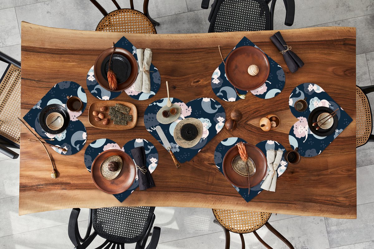 Onderleggers - Placemats - Placemats hartje - Design - Meisjes - Zeemeermin - 10 stuks