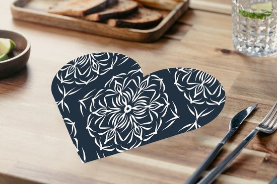 Sous-verres - Napperons - Napperons coeur - Motif - Bloem - Bleu foncé - 10 pièces