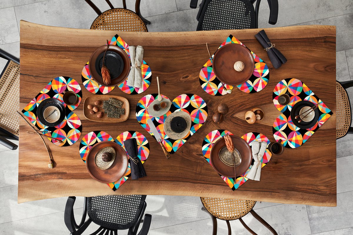 Onderleggers - Placemats - Placemats hartje - Regenboog - Cirkels - Patronen - 8 stuks