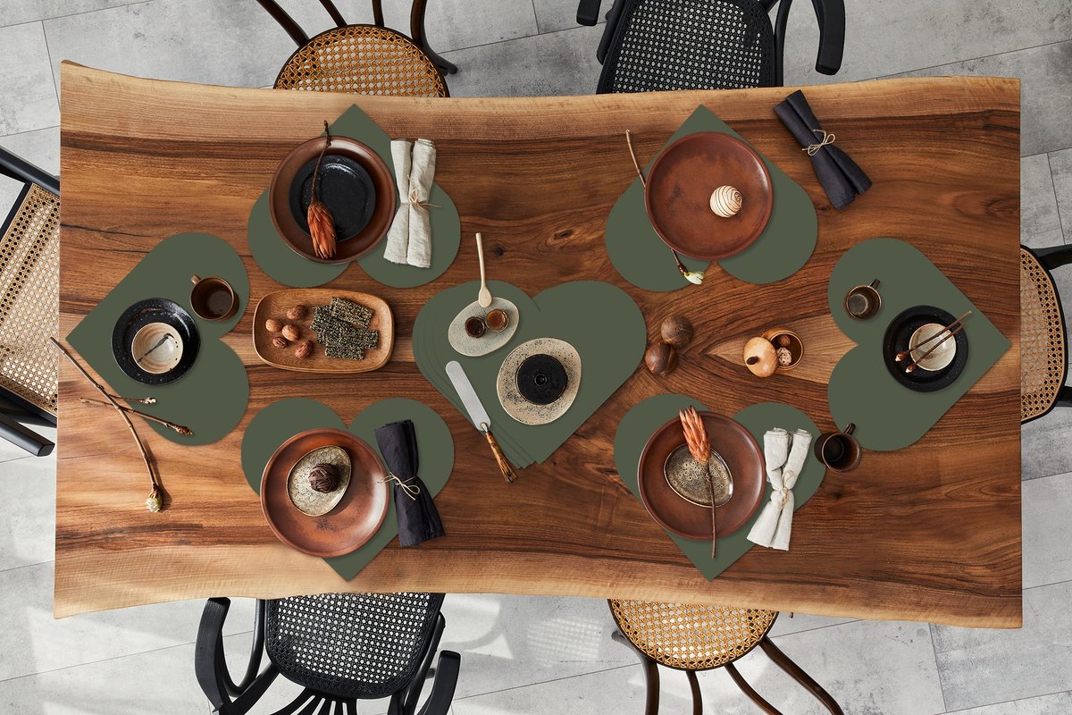 Onderleggers - Placemats - Placemats hartje - Groen - Effen kleur - Olijfgroen - 10 stuks