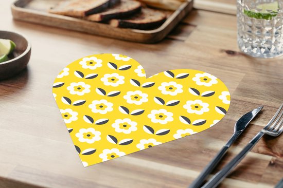 Napperons de table - Sets de table - Napperons coeur - Bloem - Jaune - Motifs - Eté - 10 pièces
