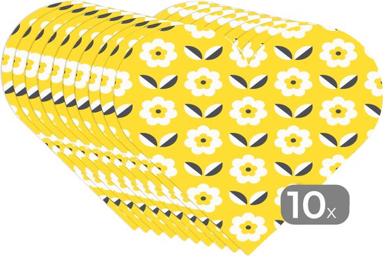 Napperons de table - Sets de table - Napperons coeur - Bloem - Jaune - Motifs - Eté - 10 pièces