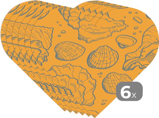 Dessous-de-plat - Dessous-de-plat - Dessous-de-plat cœur - Coquillages - Jaune - Oranje - Motifs - 6 pièces
