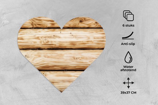 Sous-verres - Napperons de table - Napperons de table coeur - Vintage - Bois - Planche - Design - 6 pièces