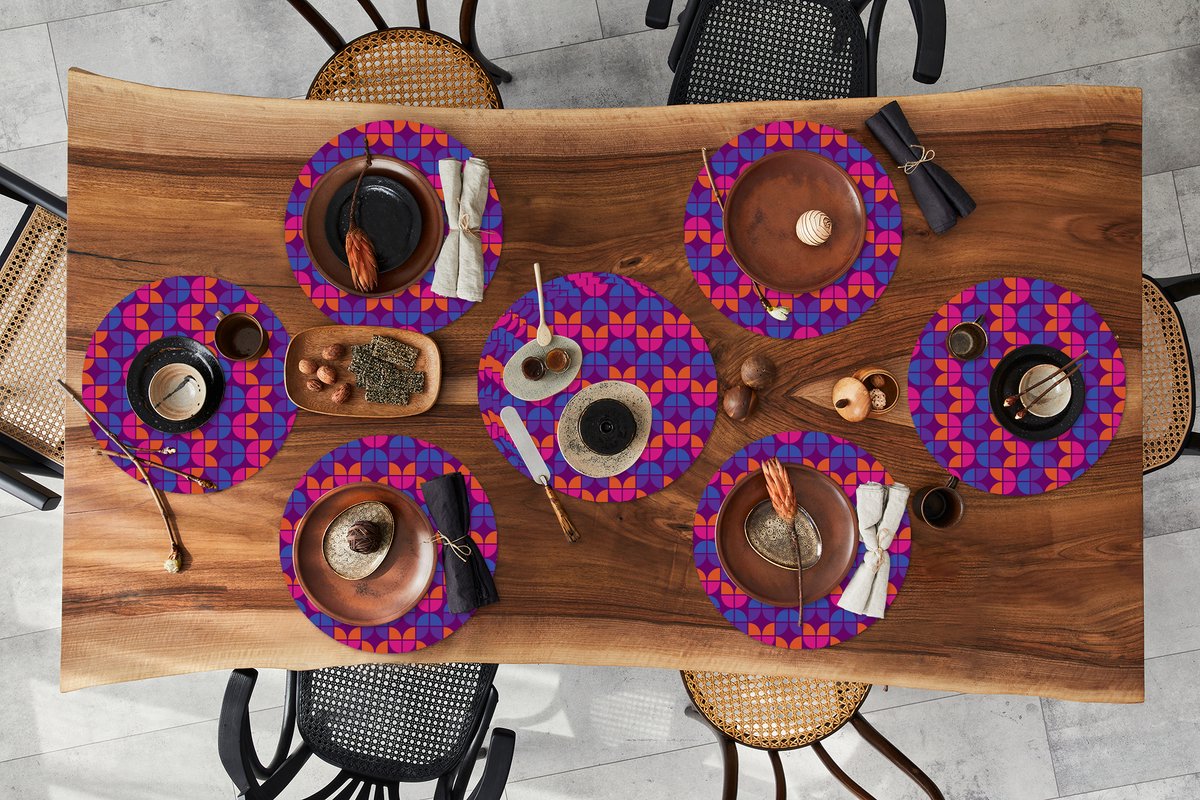 Ronde placemats - Onderlegger - Placemats rond - Tulpen - Patroon - Retro - 10 stuks