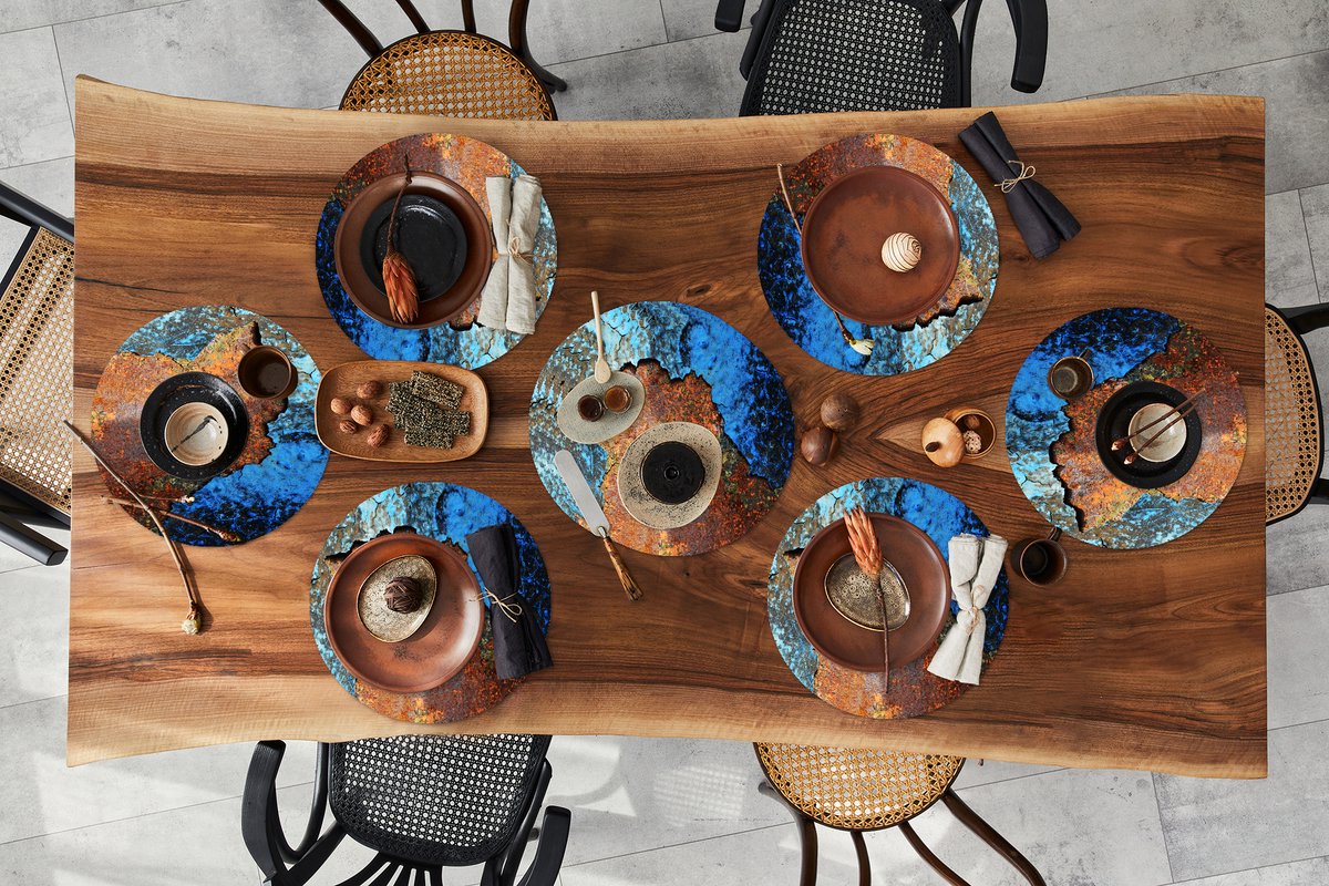 Ronde placemats - Onderlegger - Placemats rond - Roest print - Licht - Zwart - 10 stuks