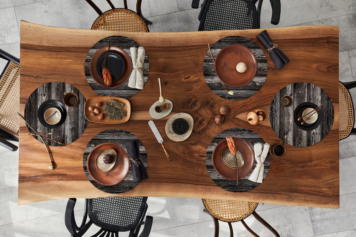 Ronde placemats - Onderlegger - Placemats rond - Vintage - Hardhout - Design - 6 stuks