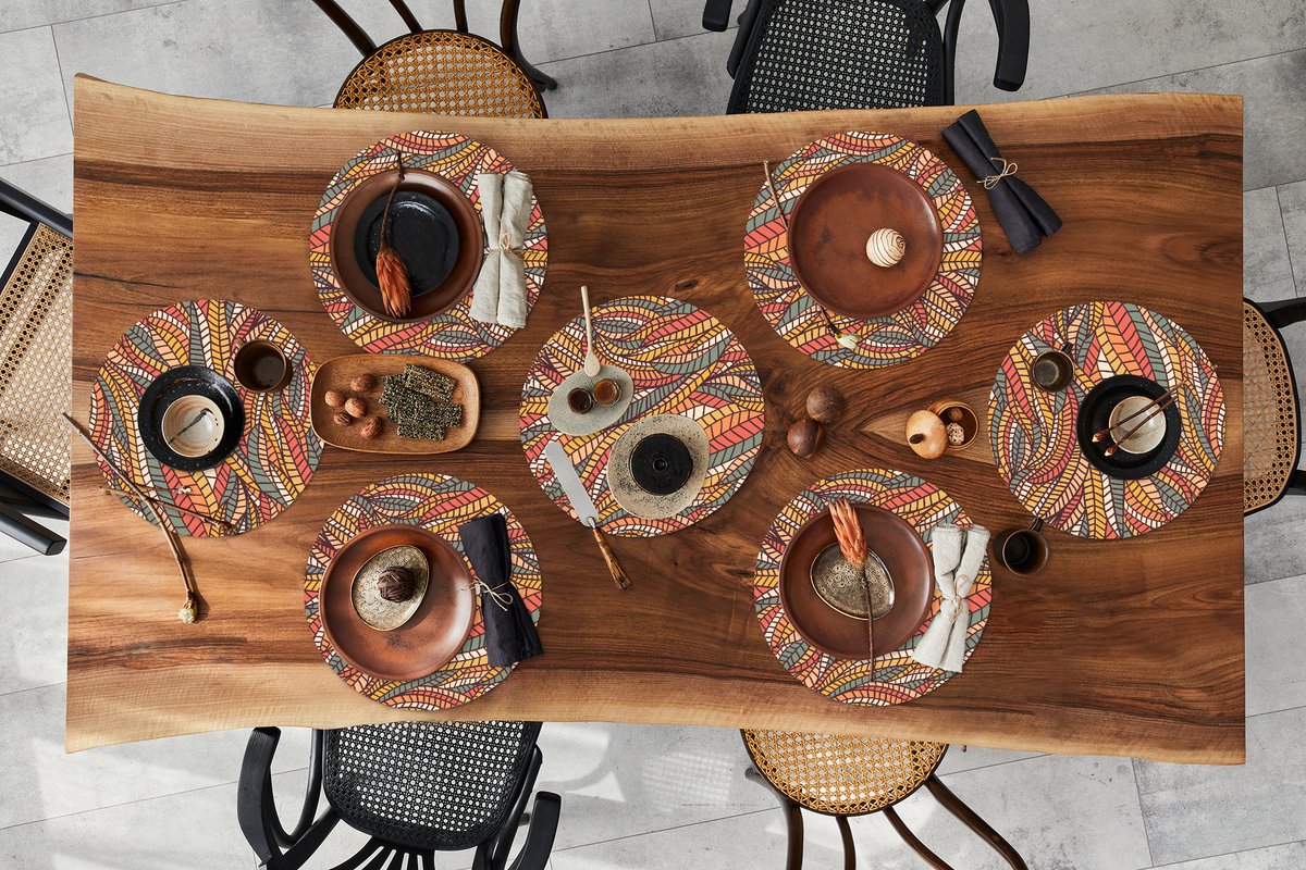 Ronde placemats - Onderlegger - Placemats rond - Bladeren - Patronen - Mozaïek - 8 stuks