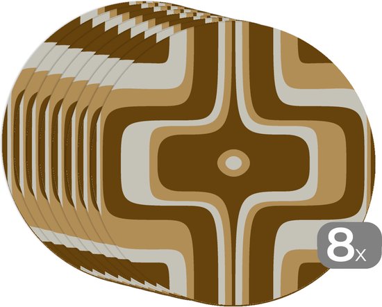 Sets de table ronds - Dessous de verre - Napperons ronds - Rétro - Design - Marron - 8 pièces
