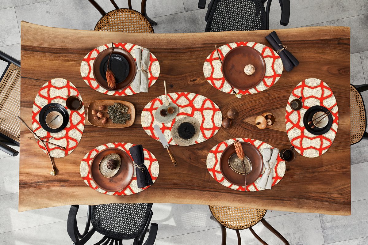 Placemats ovaal - Onderleggers - Ovale placemats - Koraal - Rood - Wit - Design - 8 stuks