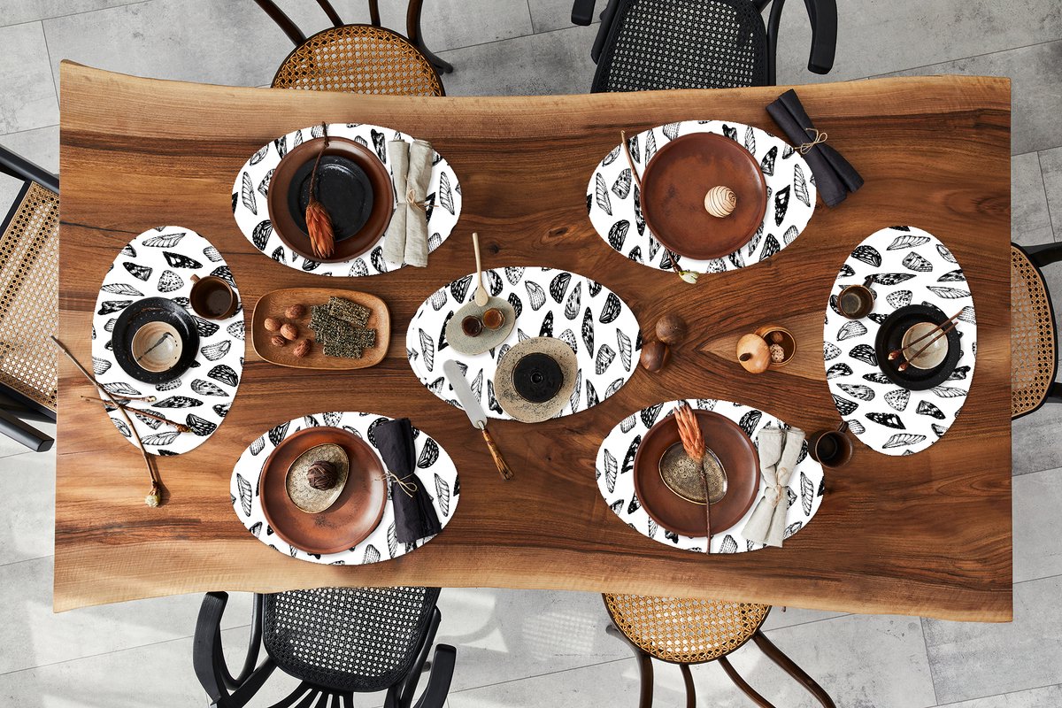 Placemats ovaal - Onderleggers - Ovale placemats - Vlinder - Vleugels - Patronen - 8 stuks