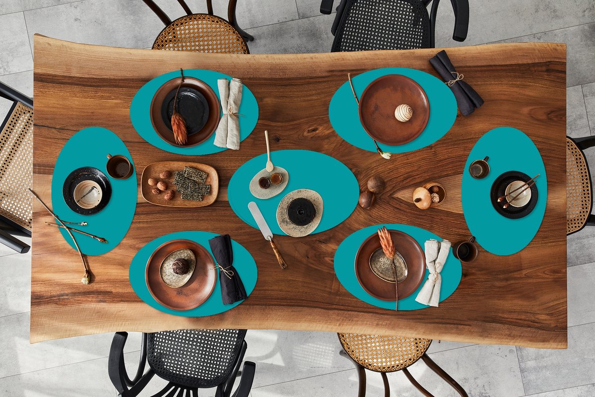 Placemats ovaal - Onderleggers - Ovale placemats - Blauw - Effen kleur - 8 stuks
