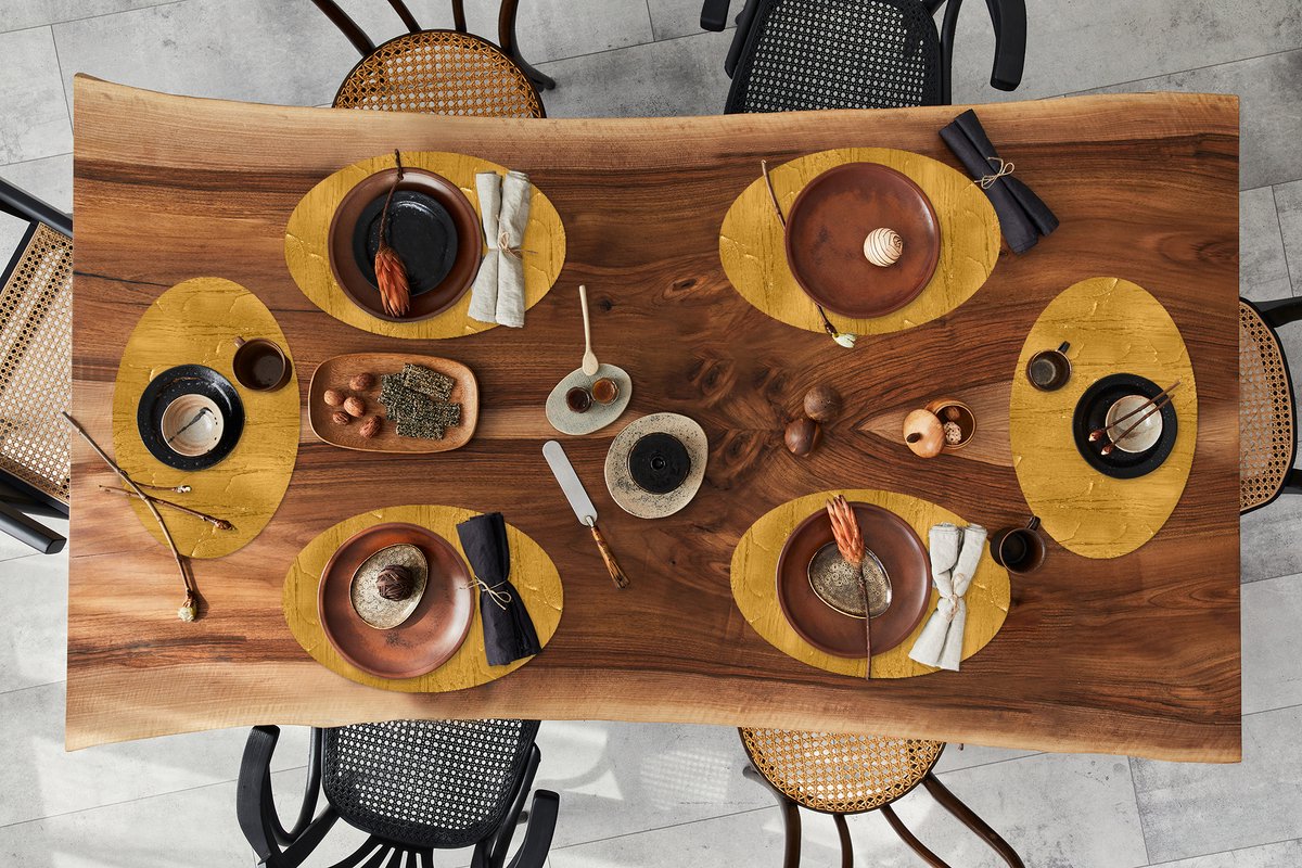 Placemats ovaal - Onderleggers - Ovale placemats - Verf - Patronen - Oker - 6 stuks