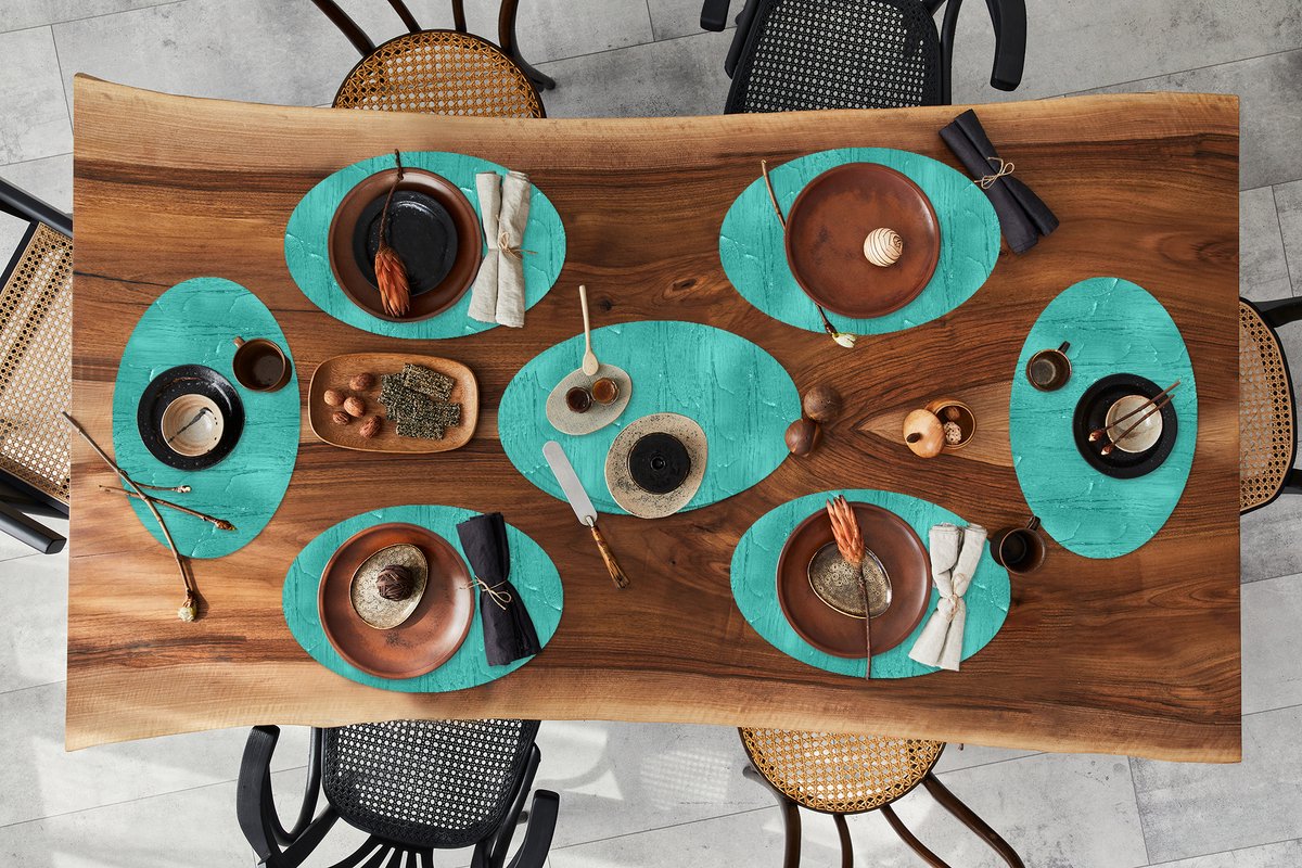 Placemats ovaal - Onderleggers - Ovale placemats - Verf - Patronen - Turquoise - 10 stuks