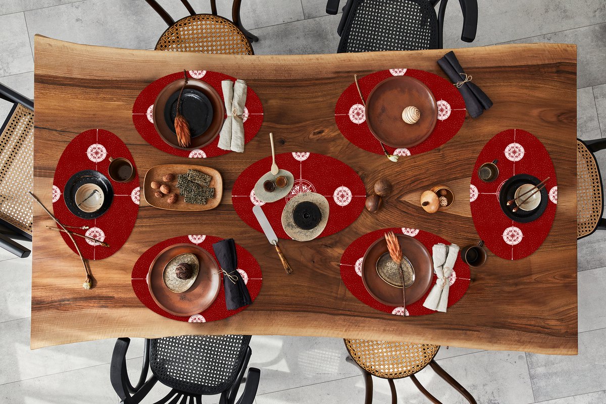 Placemats ovaal - Onderleggers - Ovale placemats - Kompas - Reizen - Patronen - 8 stuks