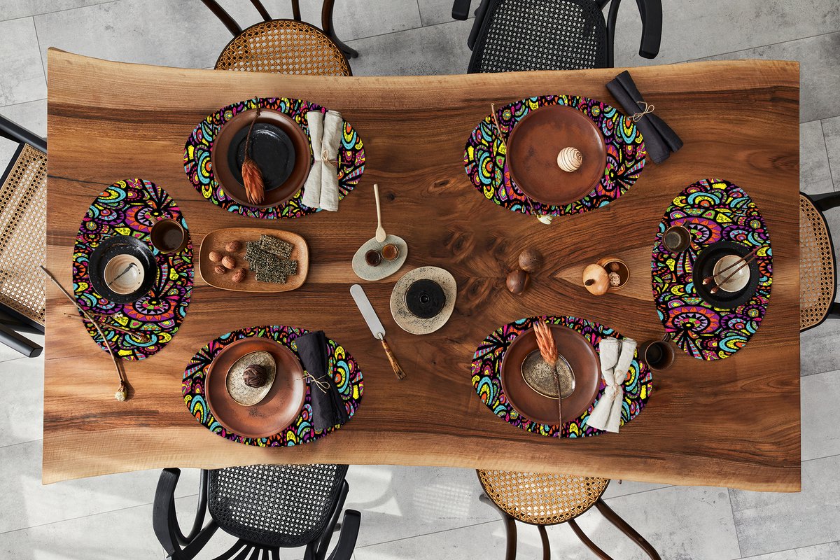 Placemats ovaal - Onderleggers - Ovale placemats - Design - Mandala - Regenboog - 6 stuks