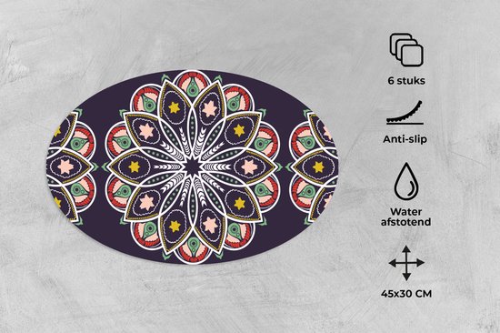 Napperons ovales - Sous-verres - Sets de table ovales - Mandala - Etoile - Design - 6 pièces