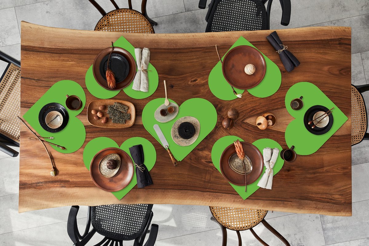 Onderleggers - Placemats - Placemats hartje - Groen - Kleuren - Natuur - 8 stuks