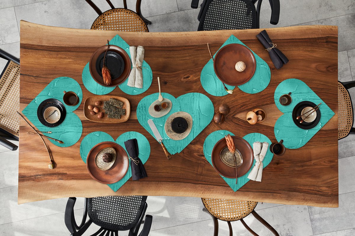Onderleggers - Placemats - Placemats hartje - Verf - Patronen - Turquoise - 10 stuks