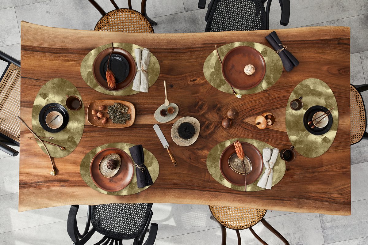 Placemats ovaal - Onderleggers - Ovale placemats - Goud - Structuur - Abstract - 6 stuks