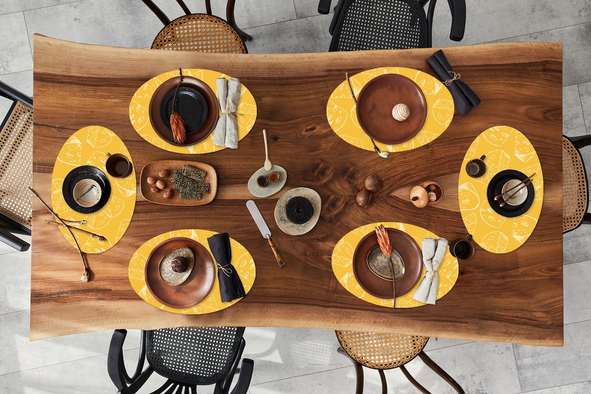 Placemats ovaal - Onderleggers - Ovale placemats - Kaas - Geel - Design - 6 stuks