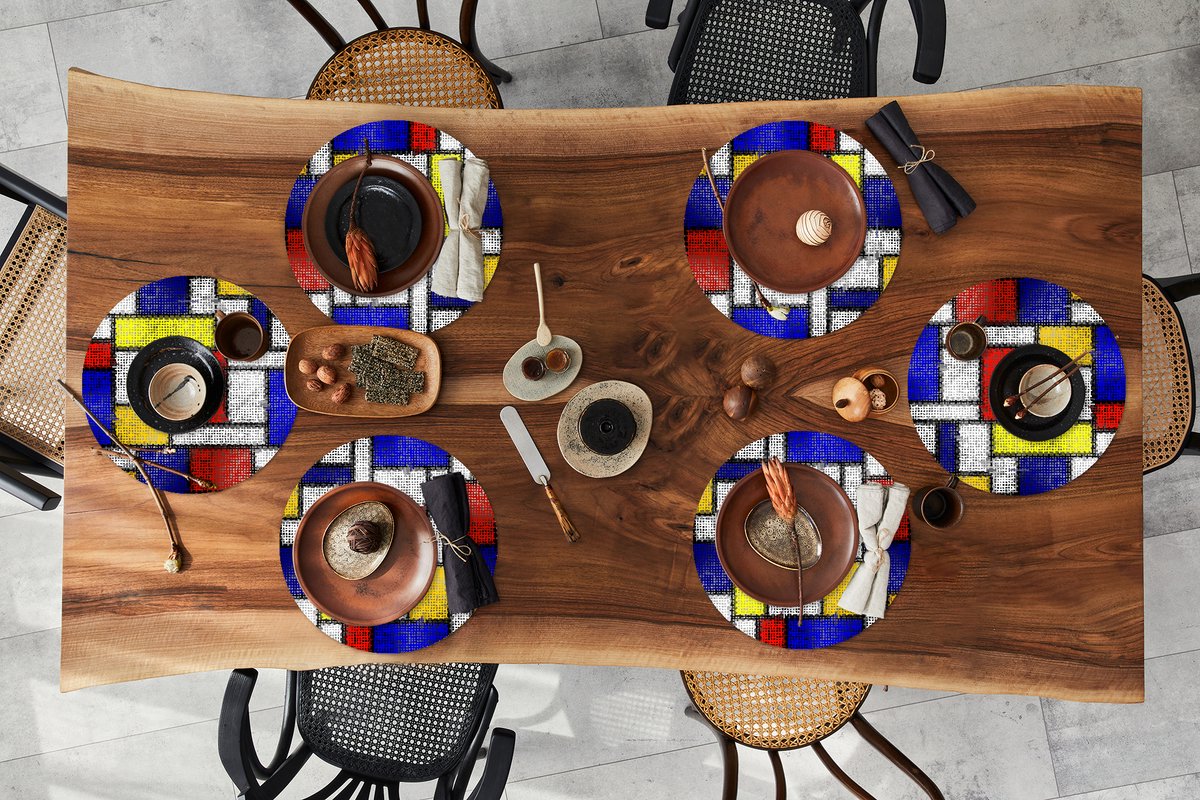 Ronde placemats - Onderlegger - Placemats rond - Patronen - Mondriaan - Kunst - 6 stuks