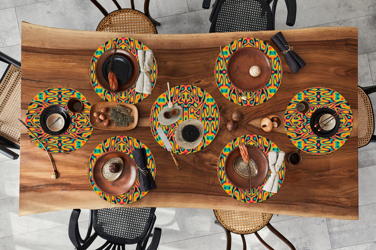 Ronde placemats - Onderlegger - Placemats rond - Psychedelic - Patronen - Lavalamp - 8 stuks