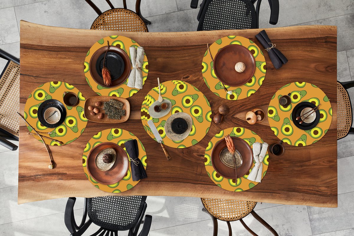 Ronde placemats - Onderlegger - Placemats rond - Kawaii - Patronen - Avocado - 10 stuks