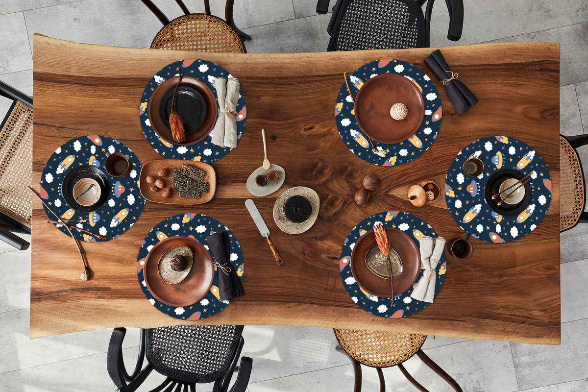 Ronde placemats - Onderlegger - Placemats rond - Design - Ruimte - Sterren - 6 stuks