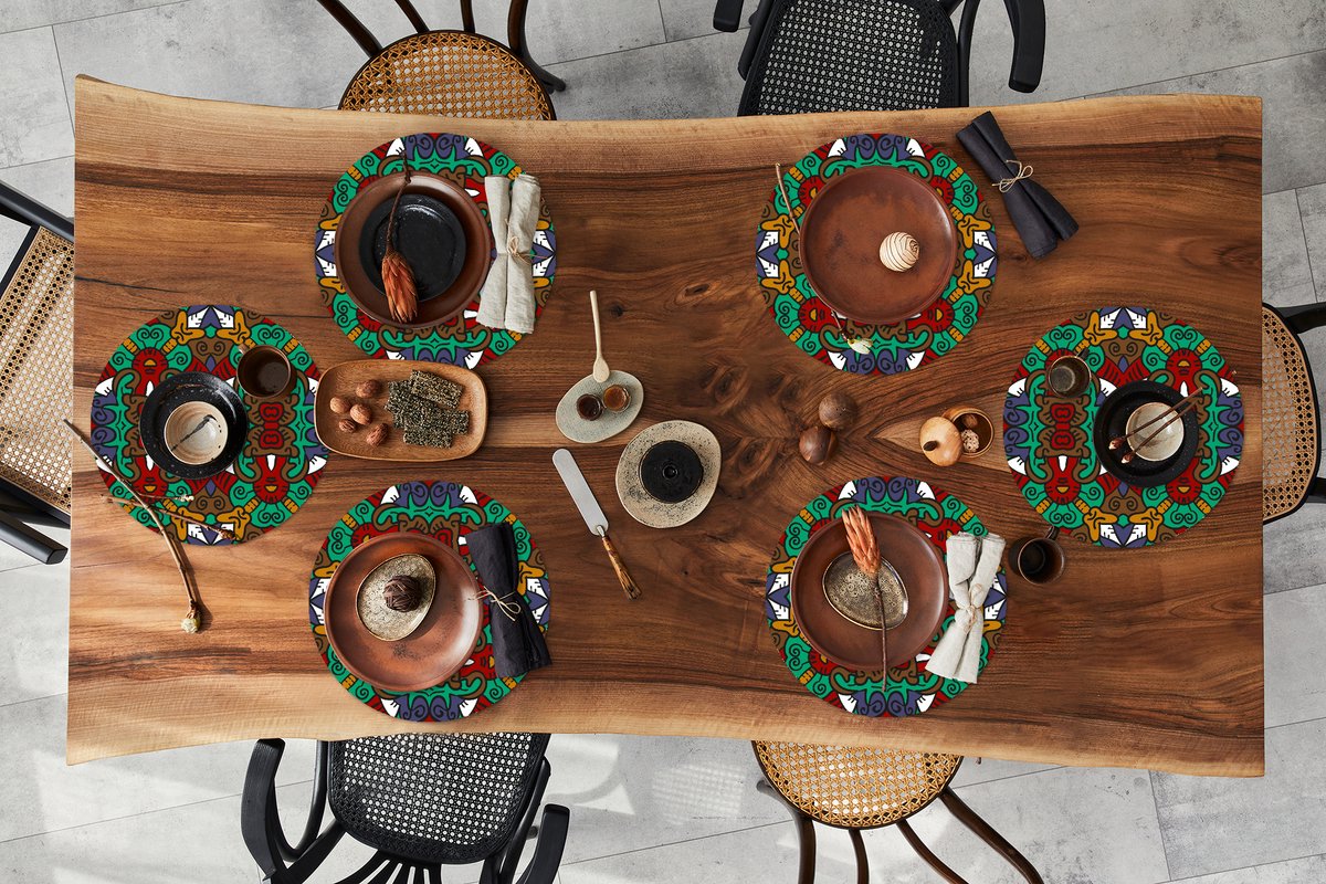 Ronde placemats - Onderlegger - Placemats rond - Afrika - Patronen - Abstract - Groen - 6 stuks