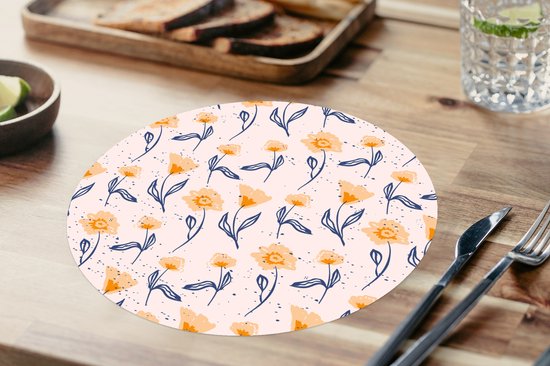 Sets de table ronds - Dessous de verre - Napperons ronds - Fleurs - Motifs - Été - 6 pièces