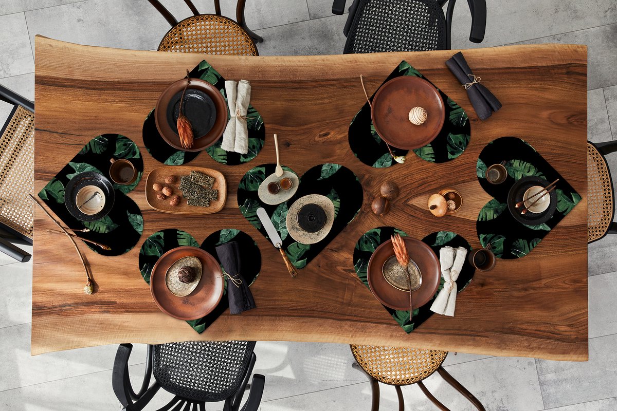 Onderleggers - Placemats - Placemats hartje - Patronen - Planten - Bladeren - 8 stuks