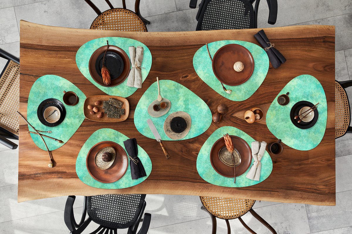 Placemat organisch - Placemats organic - Onderleggers - Verf - Turquoise - Patronen - 8 stuks
