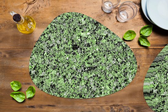 Placemat organisch - Placemats organic - Onderleggers - Groen - Zwart - Keien - Graniet print - 8 stuks
