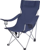 Chaise de camping, Chaise pliante, Chaise d'extérieur avec accoudoirs, appui-tête et porte- Porte-gobelets, Cadre robuste, Charge jusqu'à 150 kg, bleu foncé