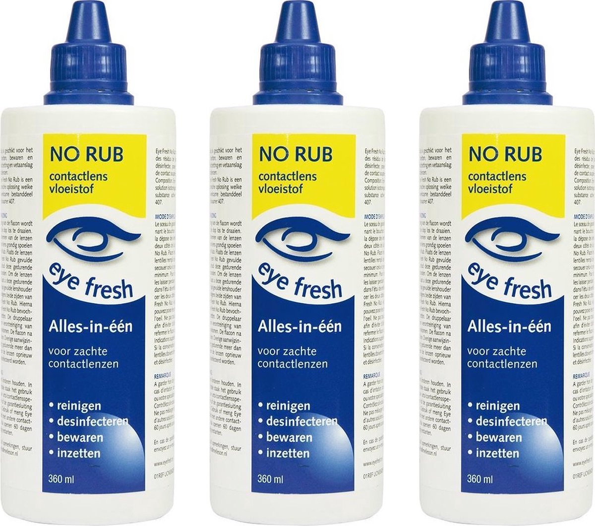 Eye Fresh No Rub 3 x 360 ml - Lenzenvloeistof voor zachte contactlenzen