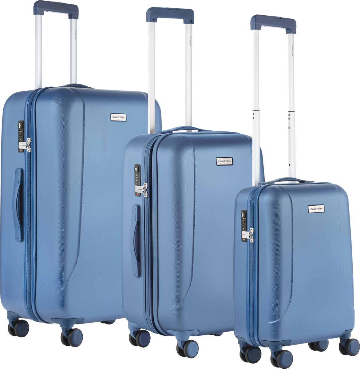 CarryOn Skyhopper Kofferset 3dlg – Trolleyset met TSA-slot en Dubbele wielen - Blauw