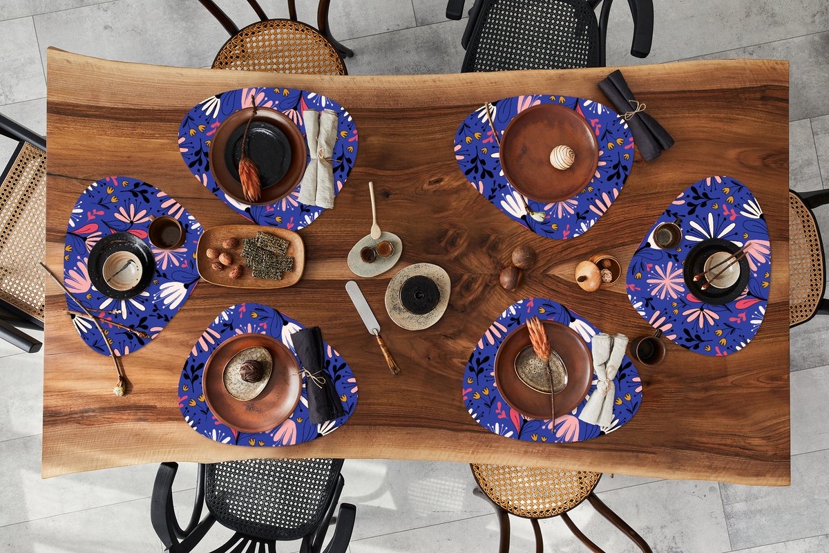 Placemat organisch - Placemats organic - Onderleggers - Patronen - Abstract - Bloemen - 6 stuks