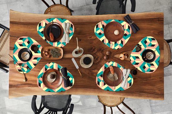 Set de table bio - Napperons de table bio - Blocs - 3D - Motifs - Cube - 6 pièces