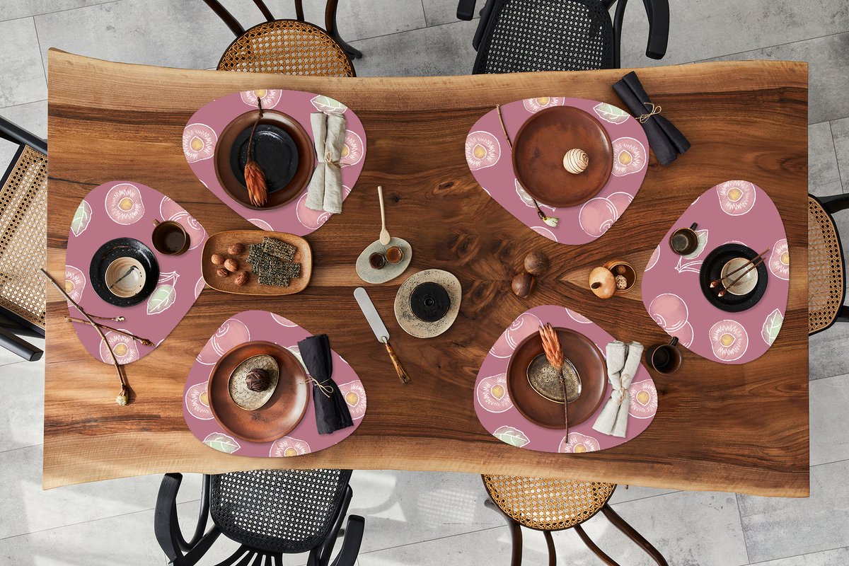 Placemat organisch - Placemats organic - Onderleggers - Design - Kers - Patroon - 6 stuks