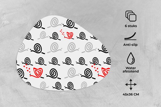 Set de table bio - Napperons de table bio - Dessous de verre - Escargots - Saint Valentin - Design - 6 pièces