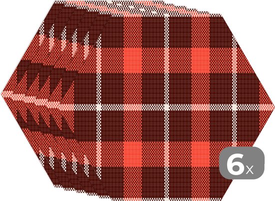 Napperons de table hexagon - Sets de table sets de table - Set de table hexagone - tartan - Plaid - Rouge - Motifs - 6 pièces