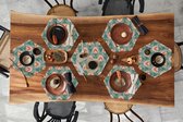 Placemats hexagon - Onderleggers placemats - Placemat zeshoek - Bloemen - Retro - Patronen - 8 stuks