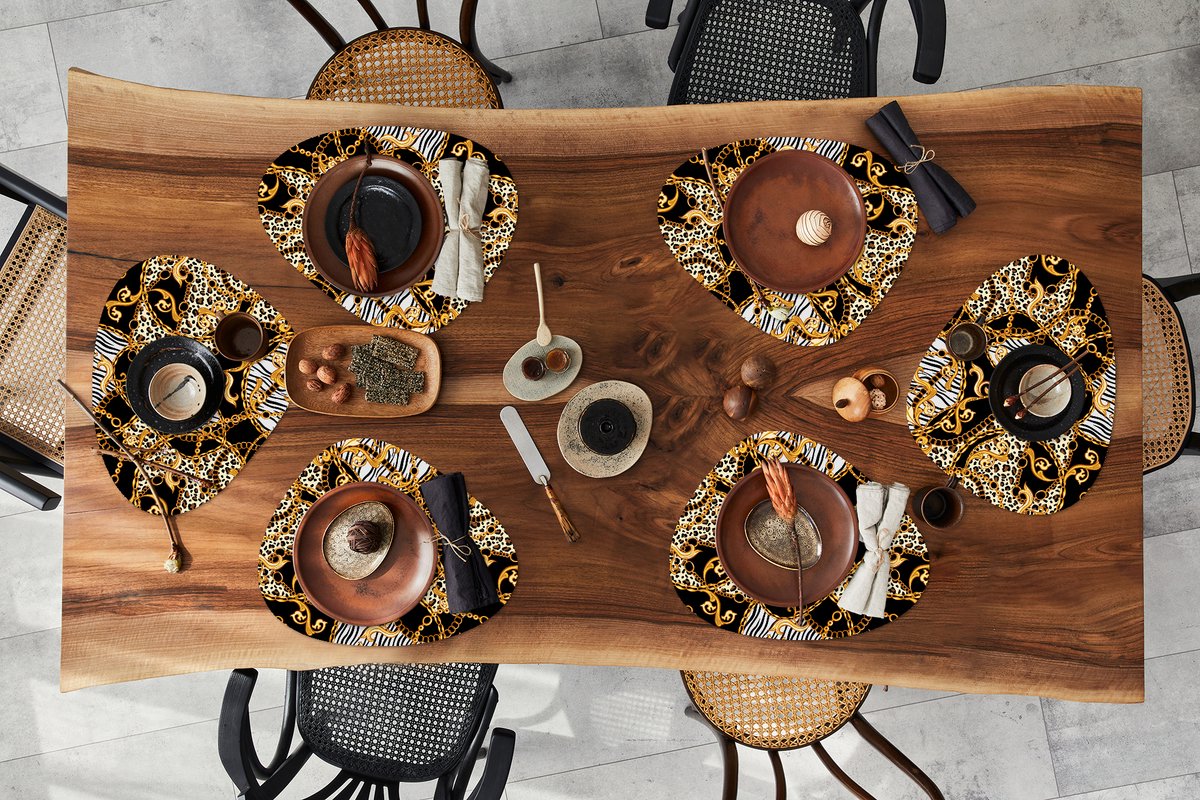 Placemat organisch - Placemats organic - Onderleggers - Ketting - Goud - Panter - Zebra - 6 stuks